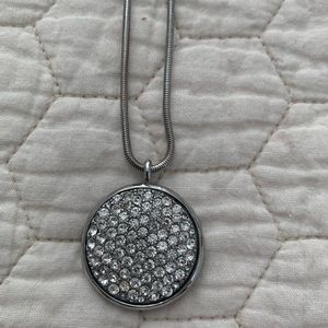 Pretty silver rhinestone disc necklace from Chico’s